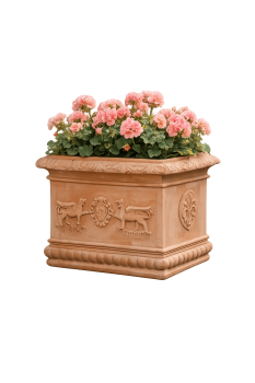 Preview: Barocker Impruneta Terracotta Blumenkasten mit Greifen und Medici Wappen